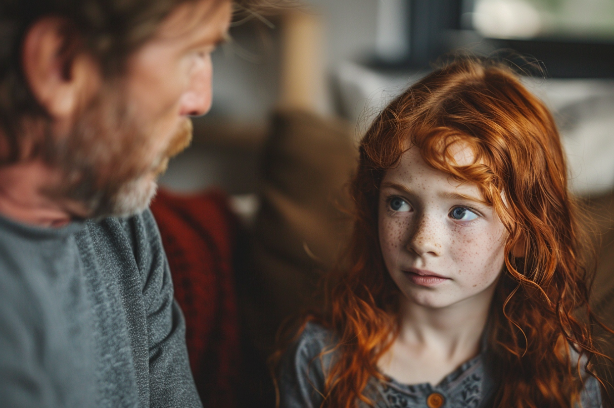 Una chica manteniendo una conversación seria con su padre | Fuente: Midjourney