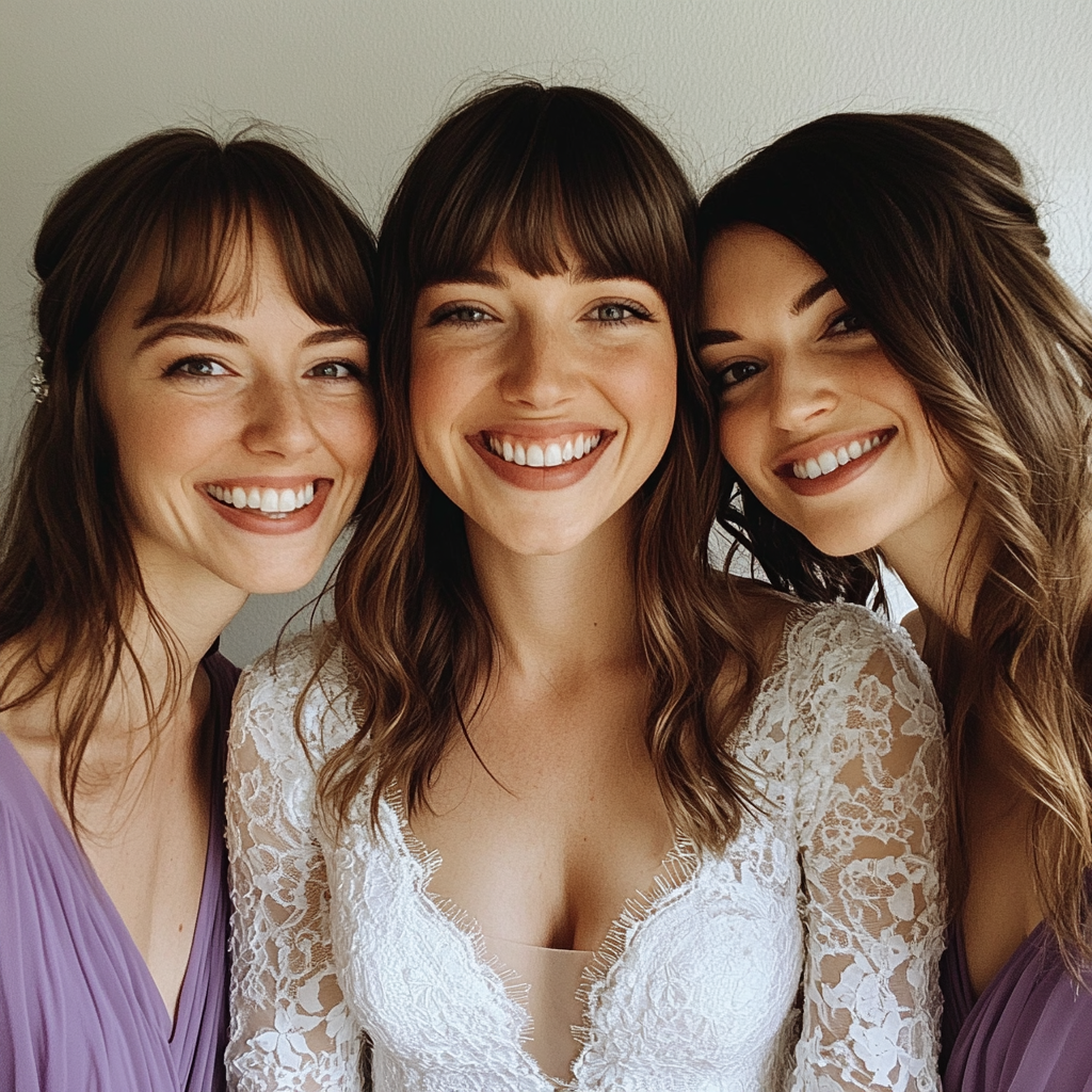 Una novia sonriente con sus damas de honor | Fuente: Midjourney