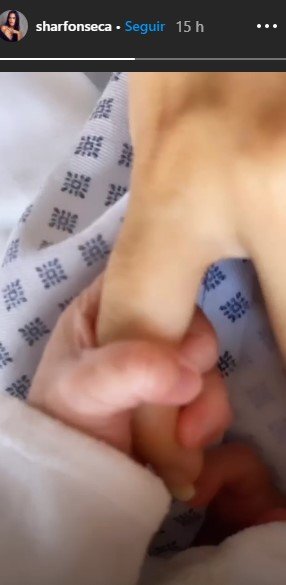 Blu tomando el dedo de su mamá. |Foto: Captura de pantalla de Instagram/sharfonseca