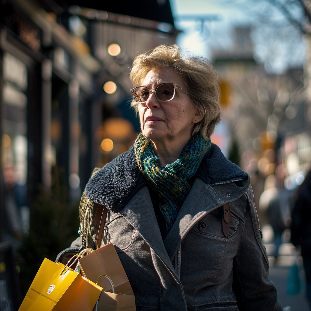 Una mujer mayor con bolsas de la compra | Fuente: Midjourney