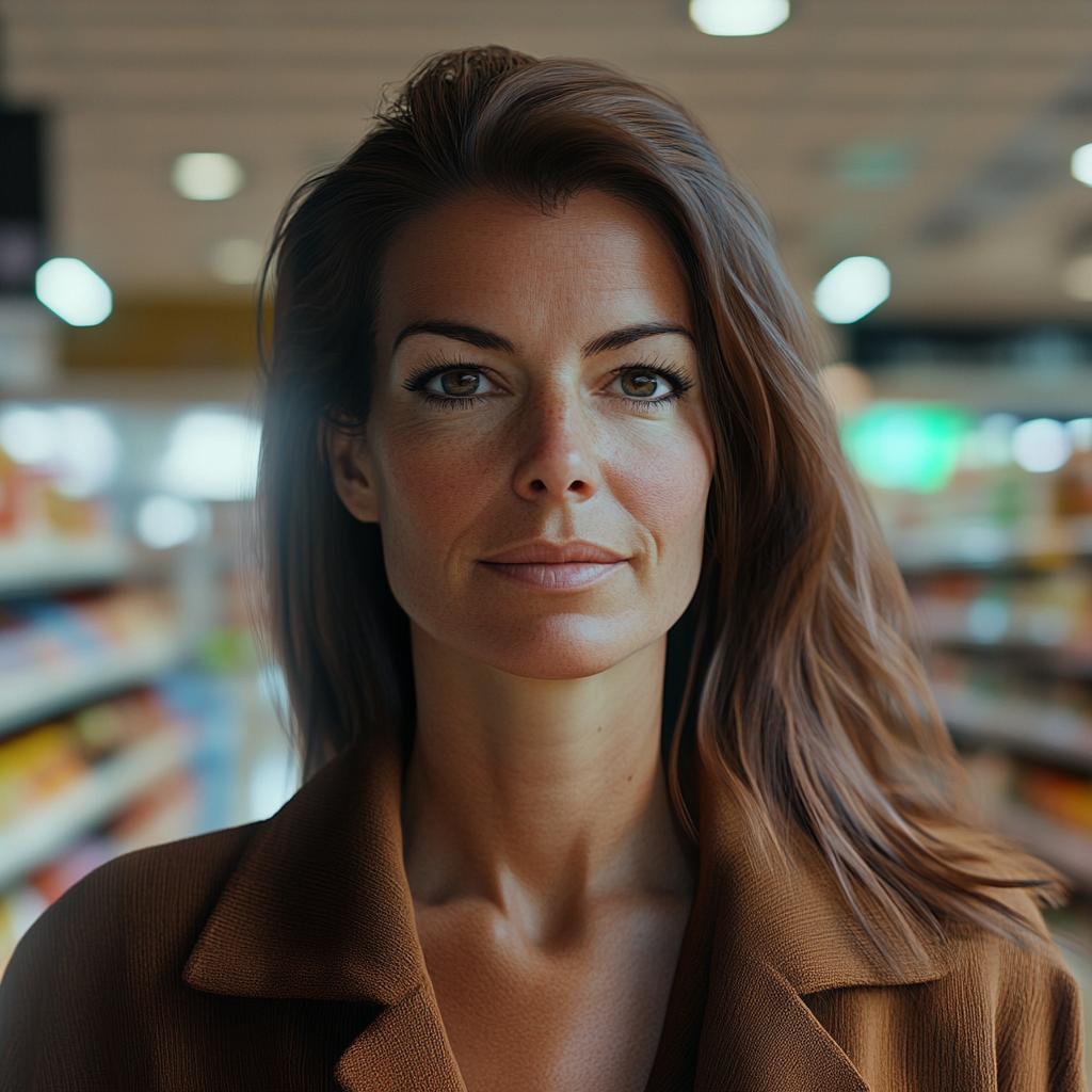 Una mujer sonriendo en un supermercado | Fuente: Midjourney