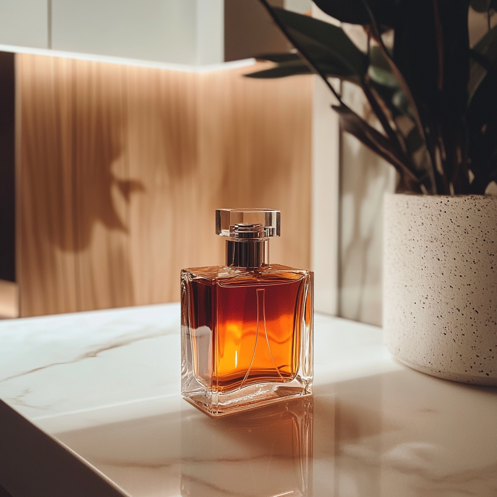 Un frasco de perfume sobre un tocador | Fuente: Midjourney