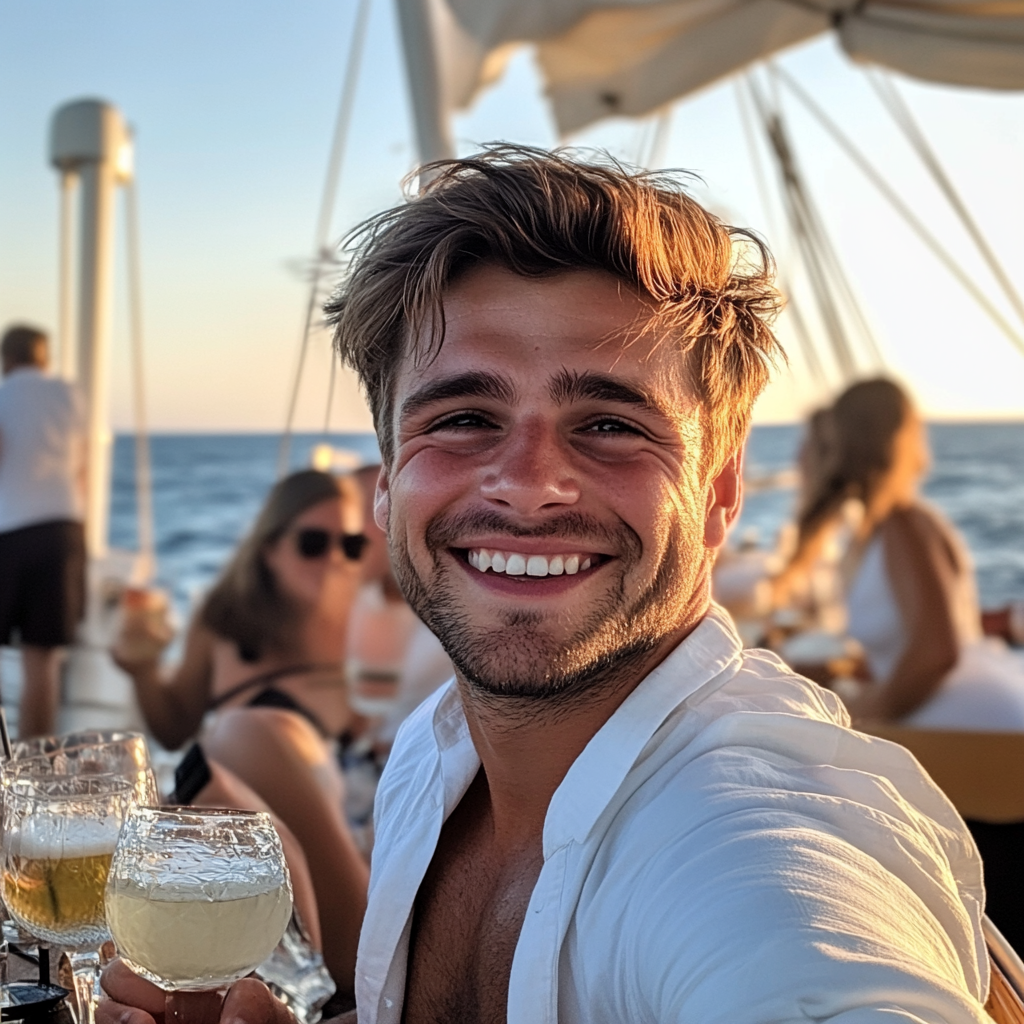 Un joven de fiesta en un barco | Fuente: Midjourney