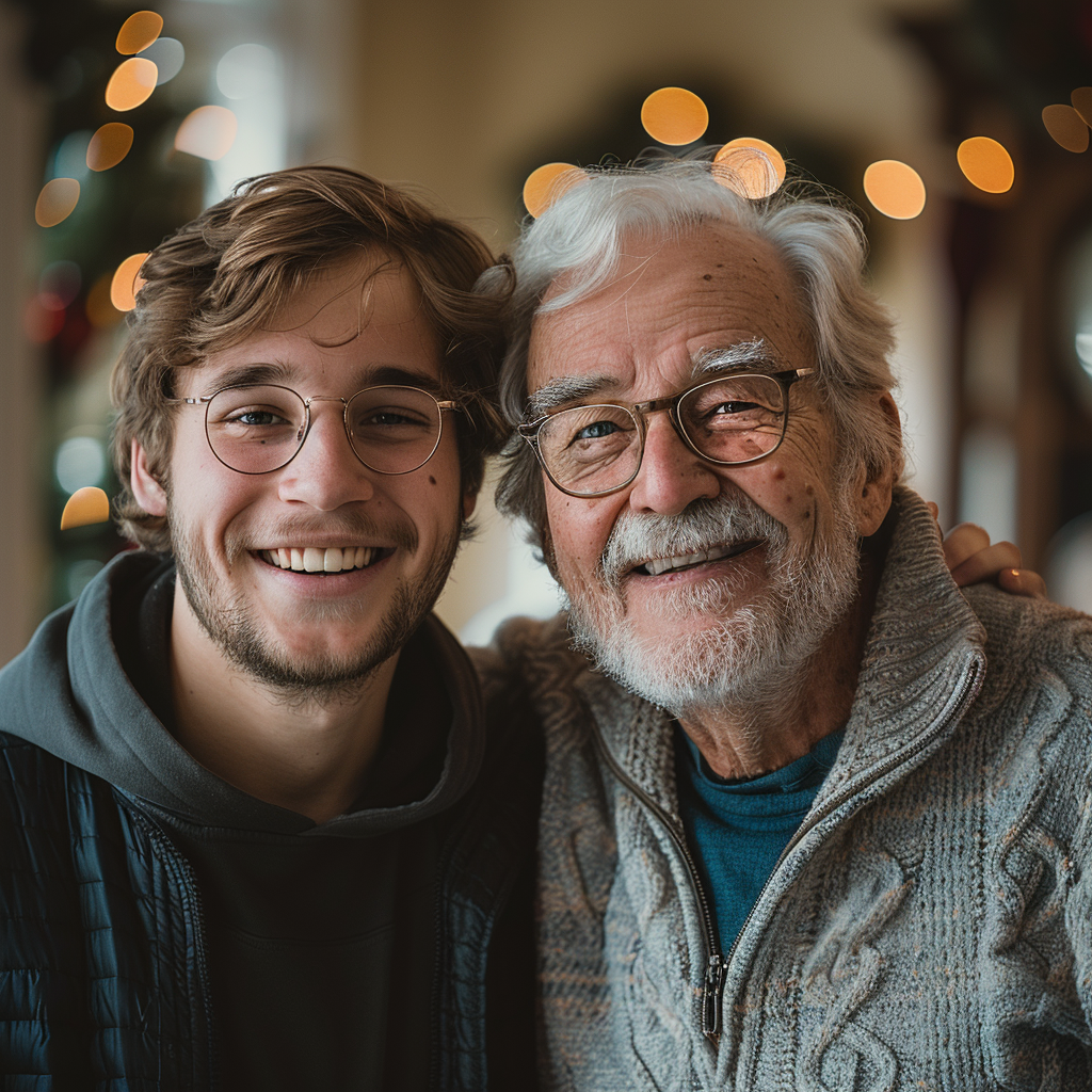 Un hombre con su nieto durante la Navidad | Fuente: Midjourney