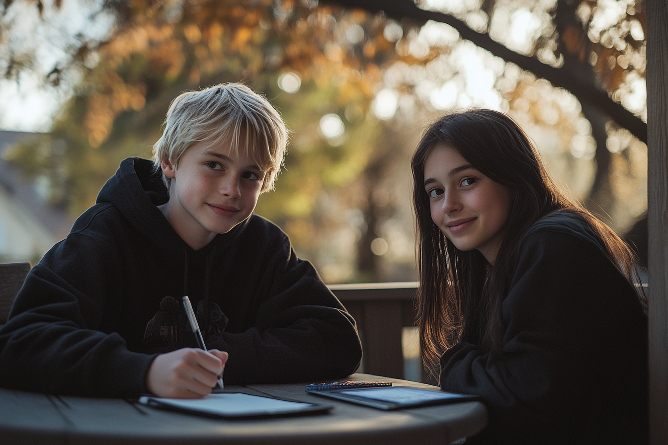 Adolescentes en una mesa del porche | Fuente: Midjourney