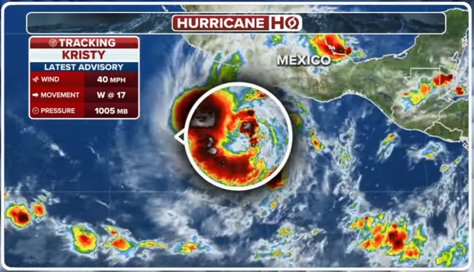 Imagen satelital del huracán Kristy | Fuente: youtube.com/FOX Weather