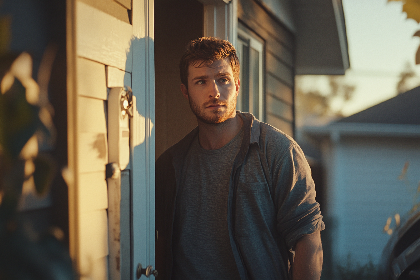 Un hombre frente a su casa | Fuente: Midjourney