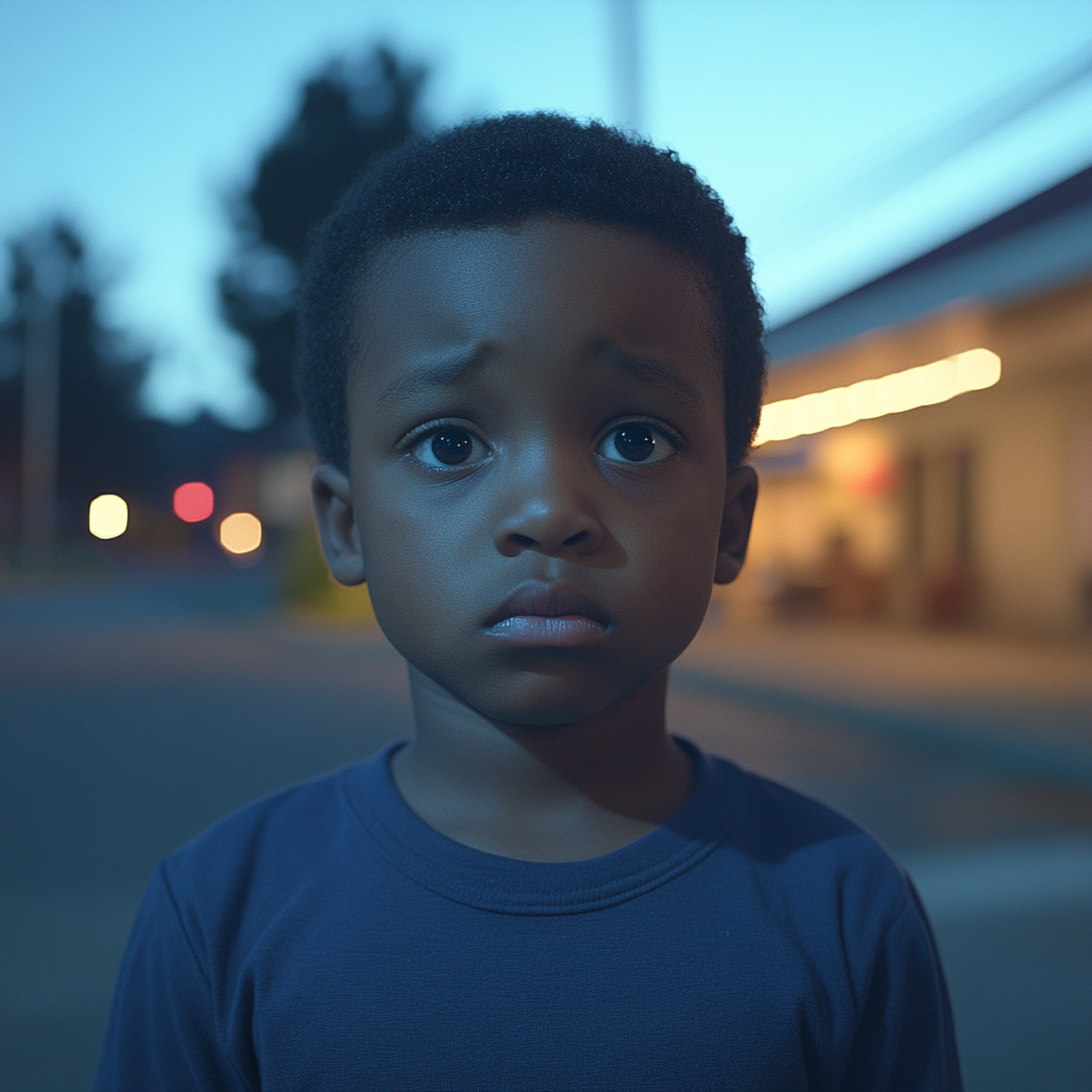 Un niño en la puerta de un motel | Fuente: Midjourney