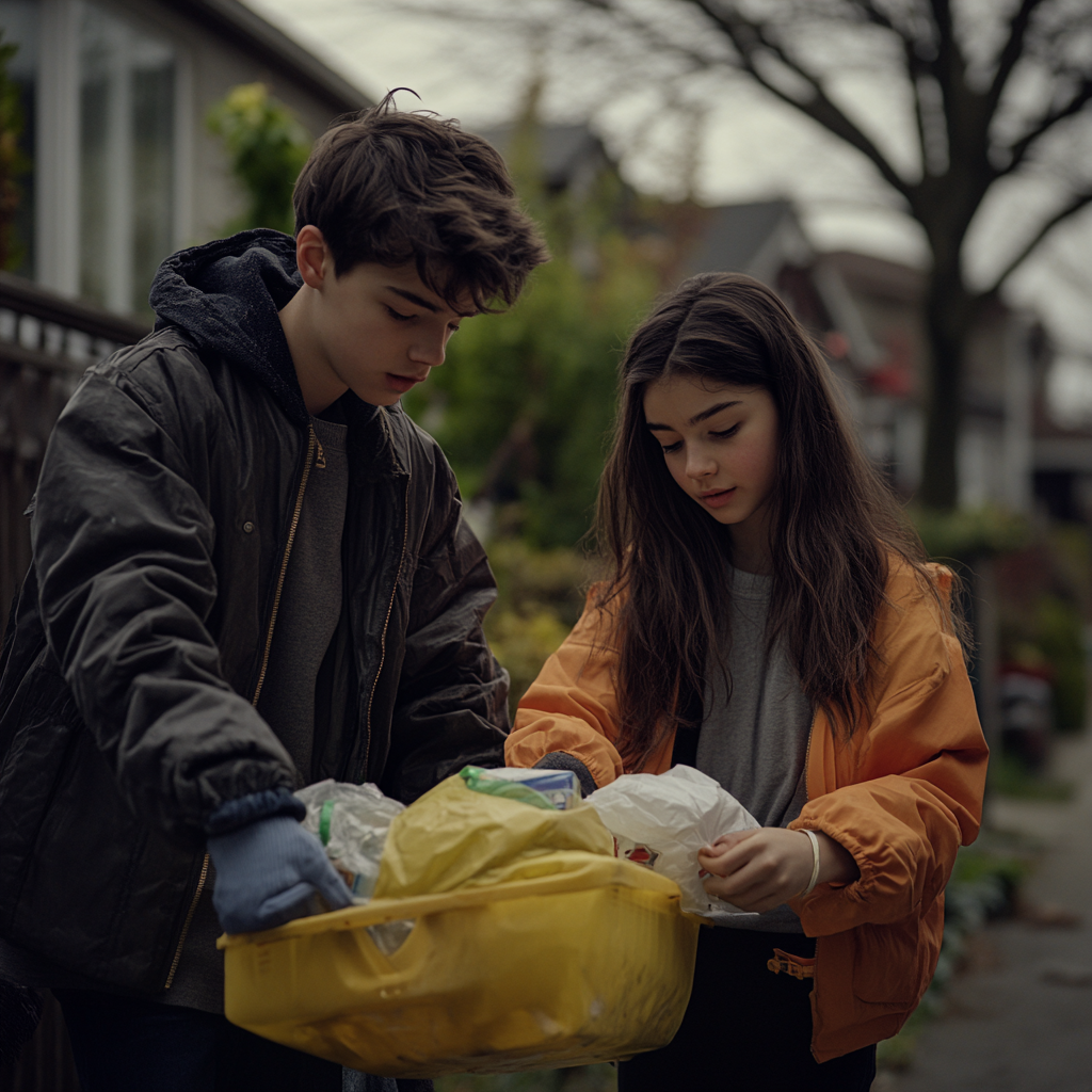 Adolescentes recogiendo basura | Fuente: Midjourney