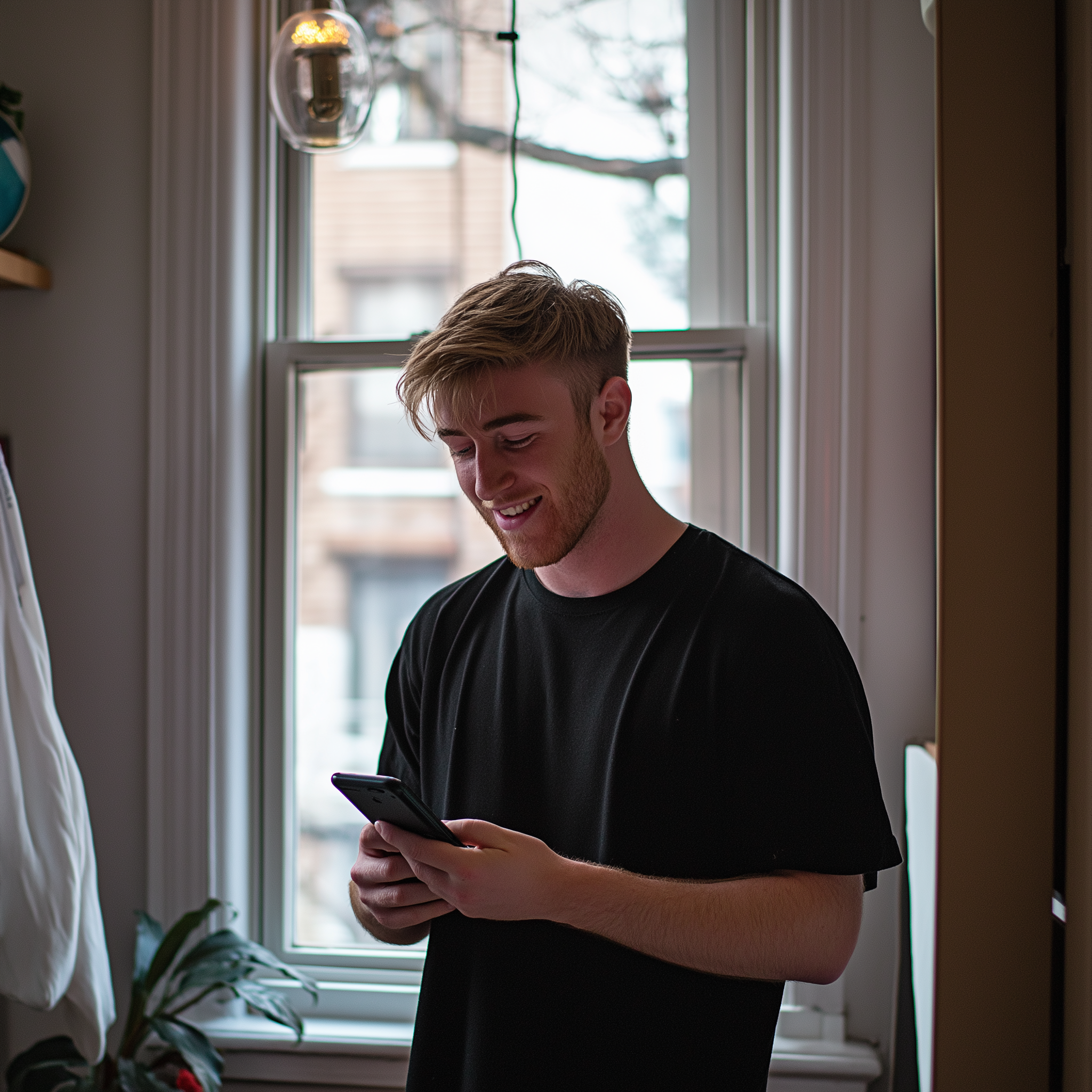 Un hombre utilizando su teléfono en casa | Fuente: Midjourney