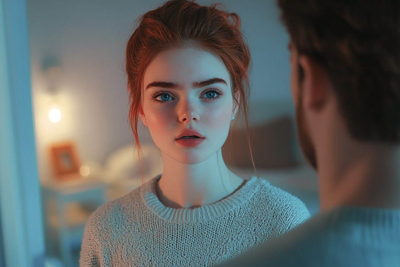 Una mujer hablando con su esposo | Fuente: Midjourney