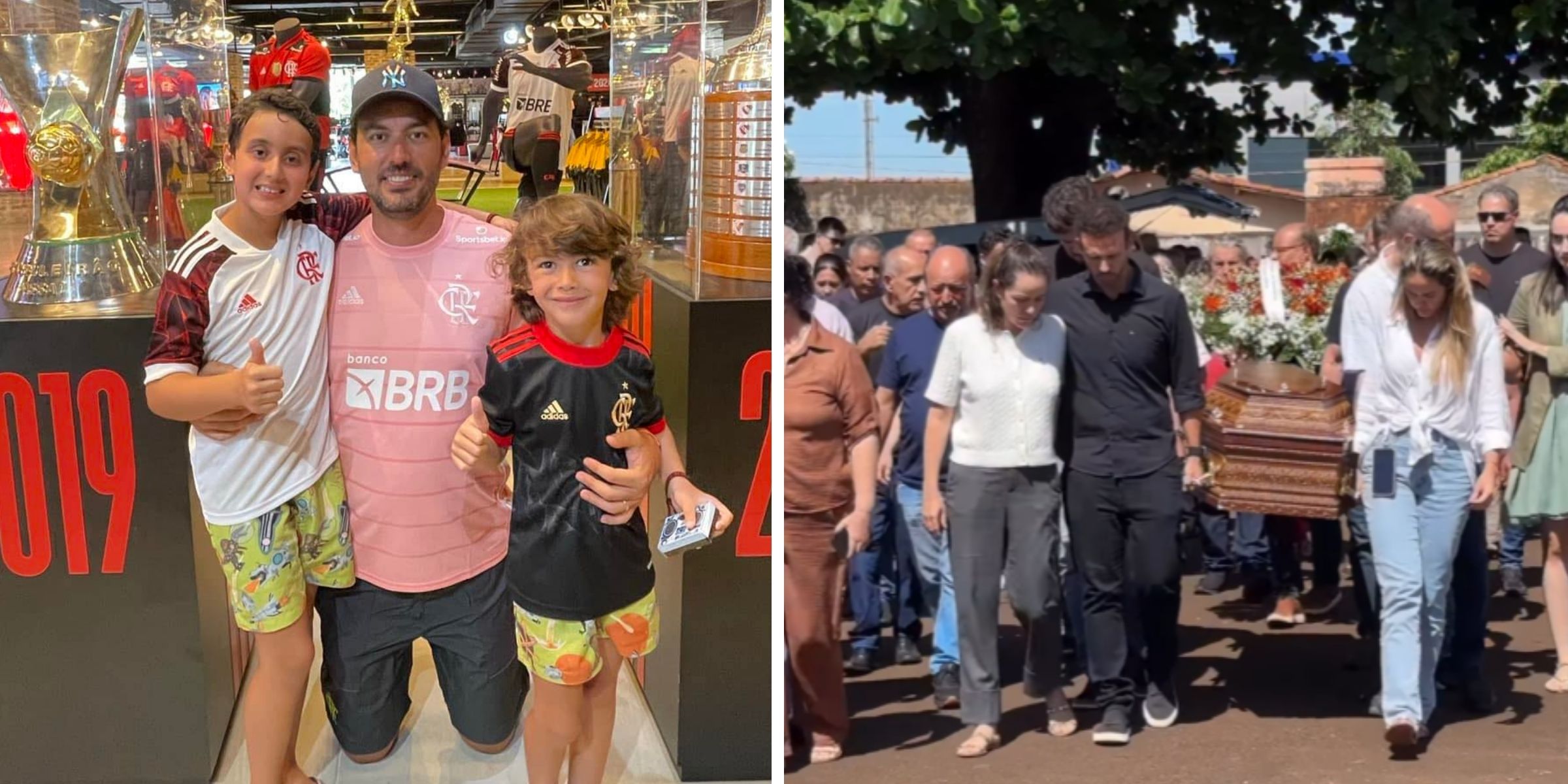 Thales Machado junto a sus hijos | Familiares cargando el ataúd de Benício | Fuente: Facebook/Thales Machado | Instagram/eurodrigobarbosaa