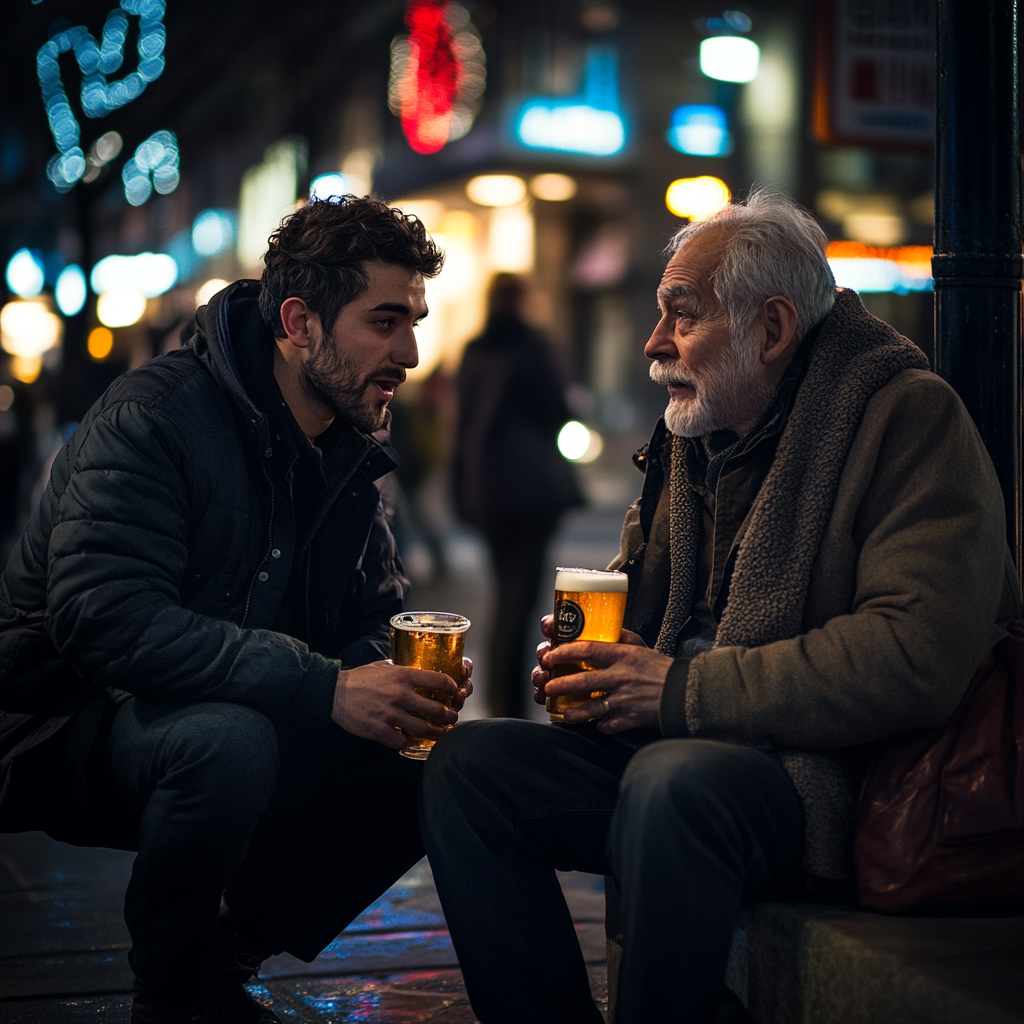 Padre e hijo manteniendo una conversación | Fuente: Midjourney