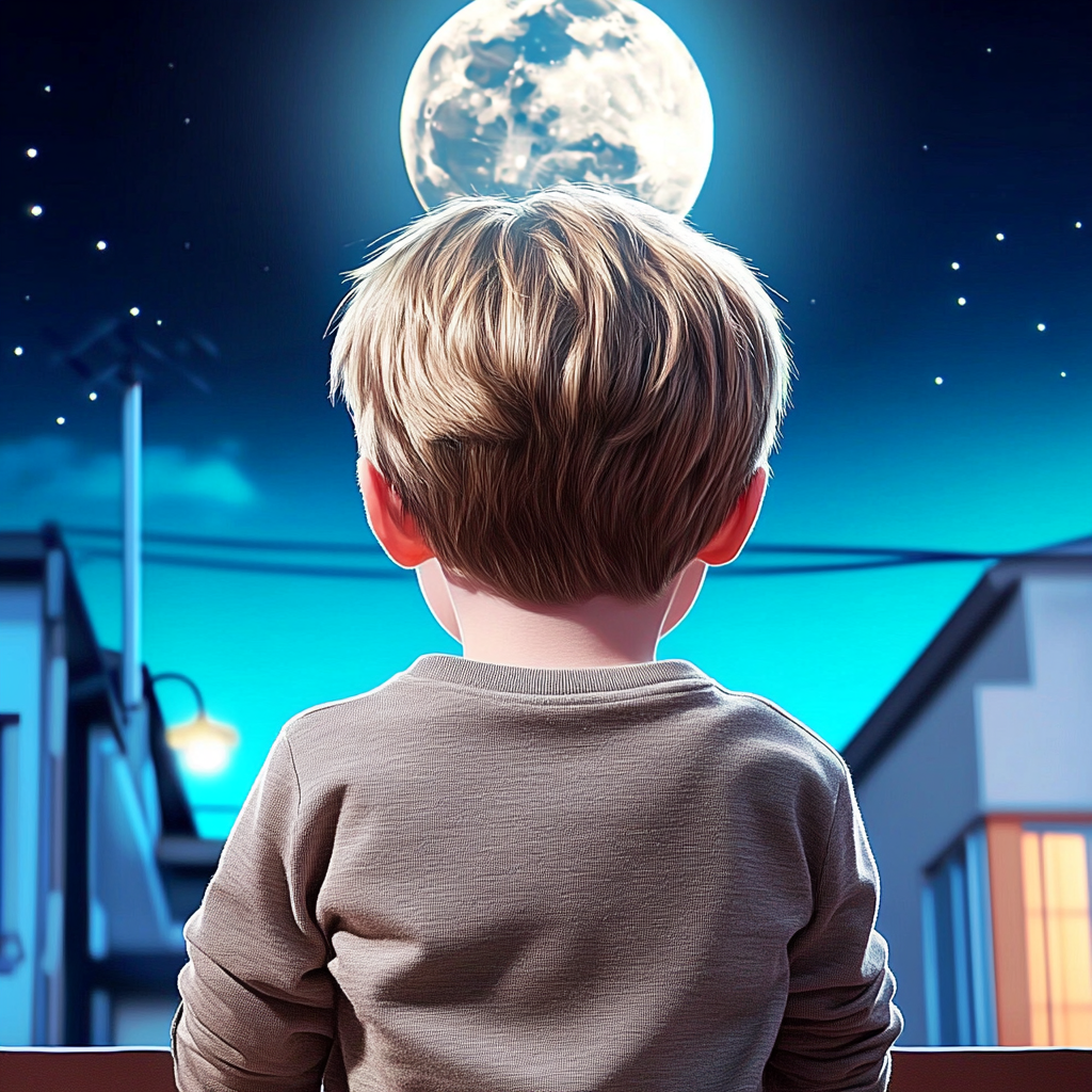 Un niño mirando la luna | Fuente: Midjourney