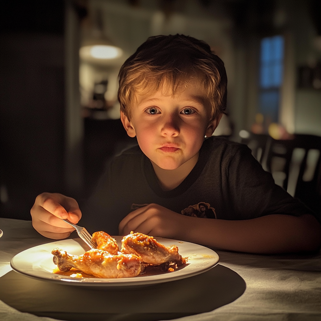 Un niño sentado a la mesa | Fuente: Midjourney