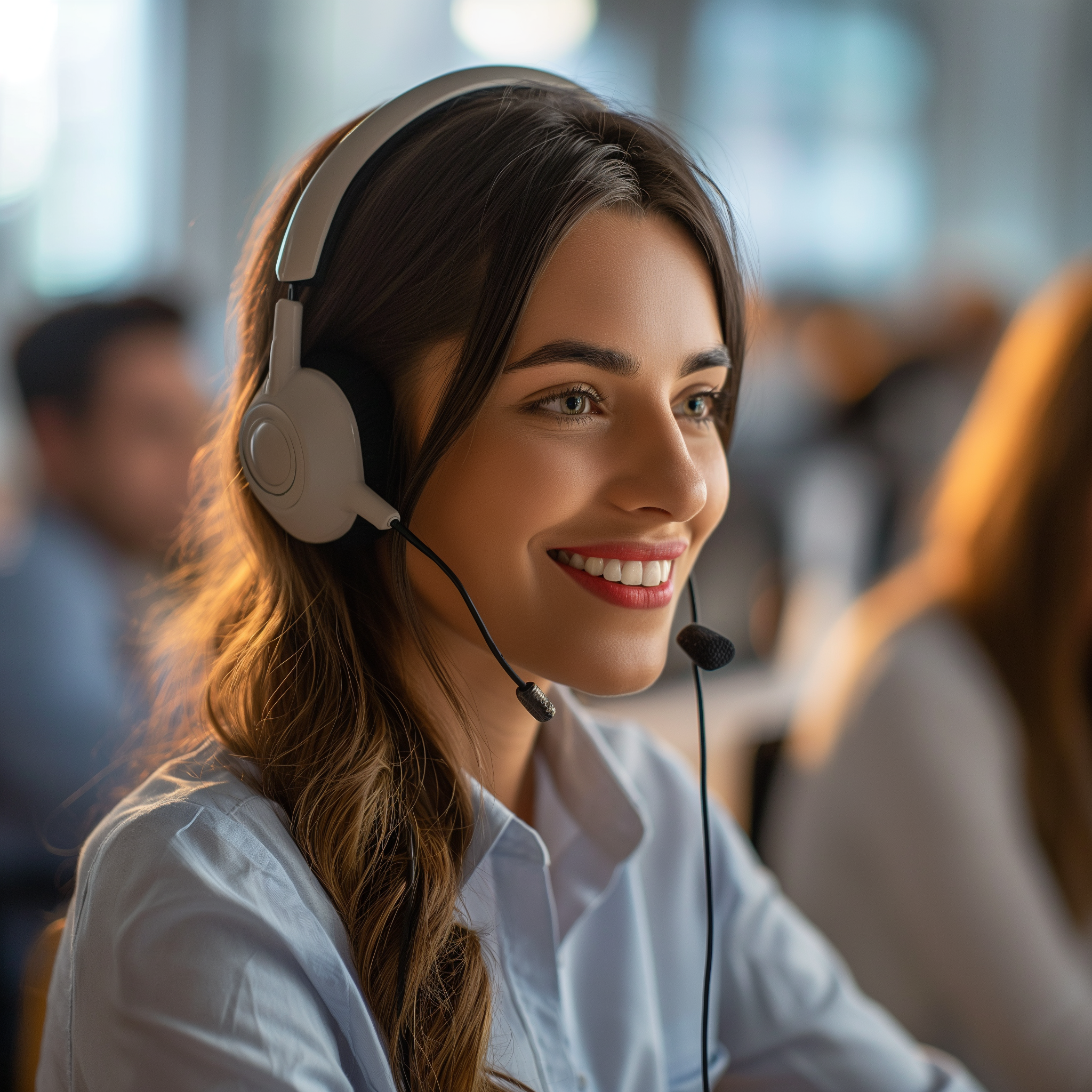 Una sonriente representante del servicio de atención al cliente | Fuente: Midjourney