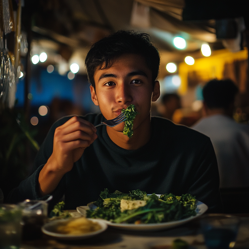 Un hombre comiendo coles | Fuente: Midjourney