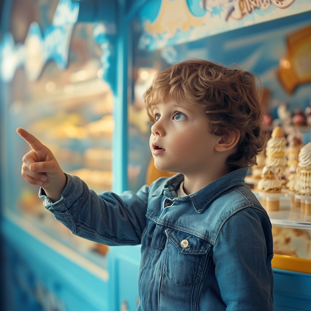 Harry señalando un puesto de helados | Fuente: Midjourney