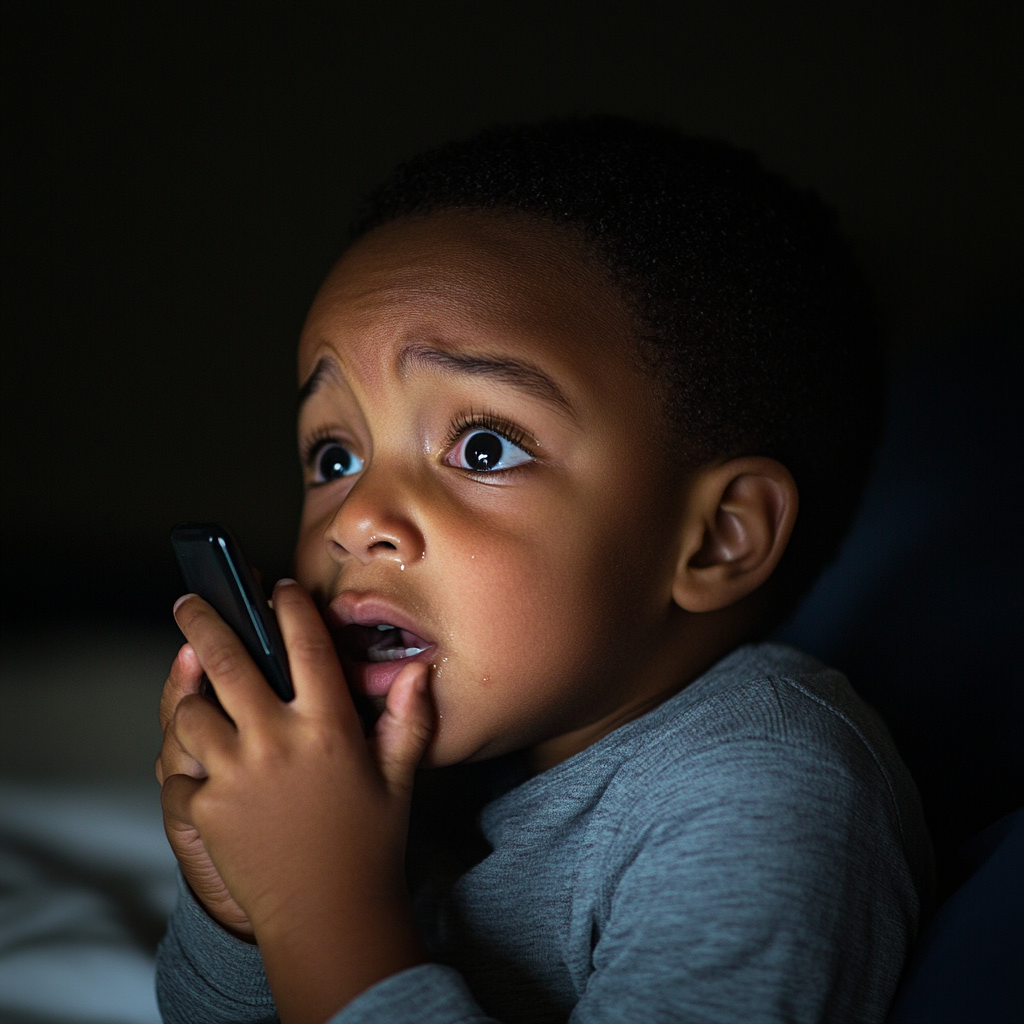 Un niño llorando hablando por teléfono | Fuente: Midjourney