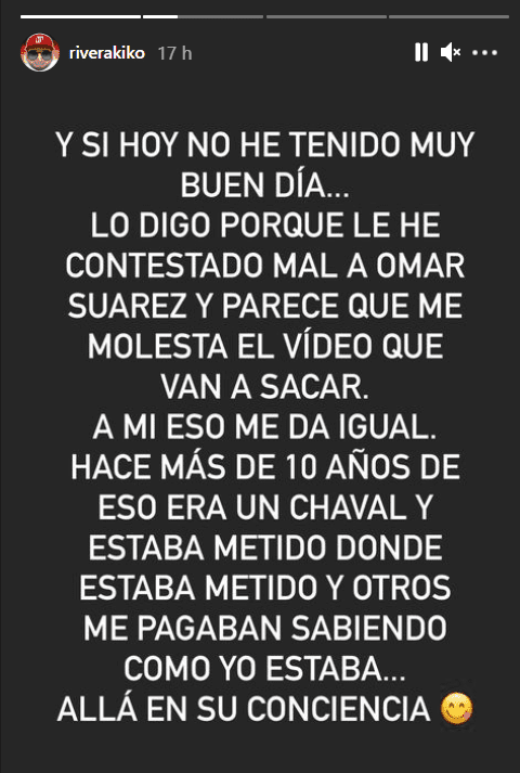 Respuesta de Kiko Rivera por las grabaciones de 2006. | Foto: Captura de Instagram/riverokiko.