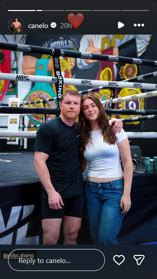 Saúl Canelo Álvarez posó feliz junto a su primogénita Emily Cinnamon en el gimnasio | Fuente: Instagram Stories/canelo