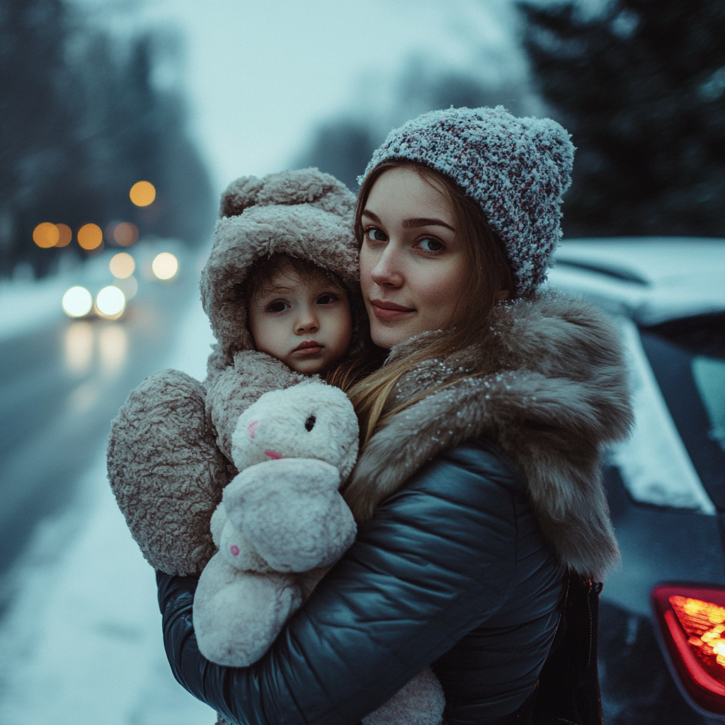 Una mujer llevando a su hija | Fuente: Midjourney