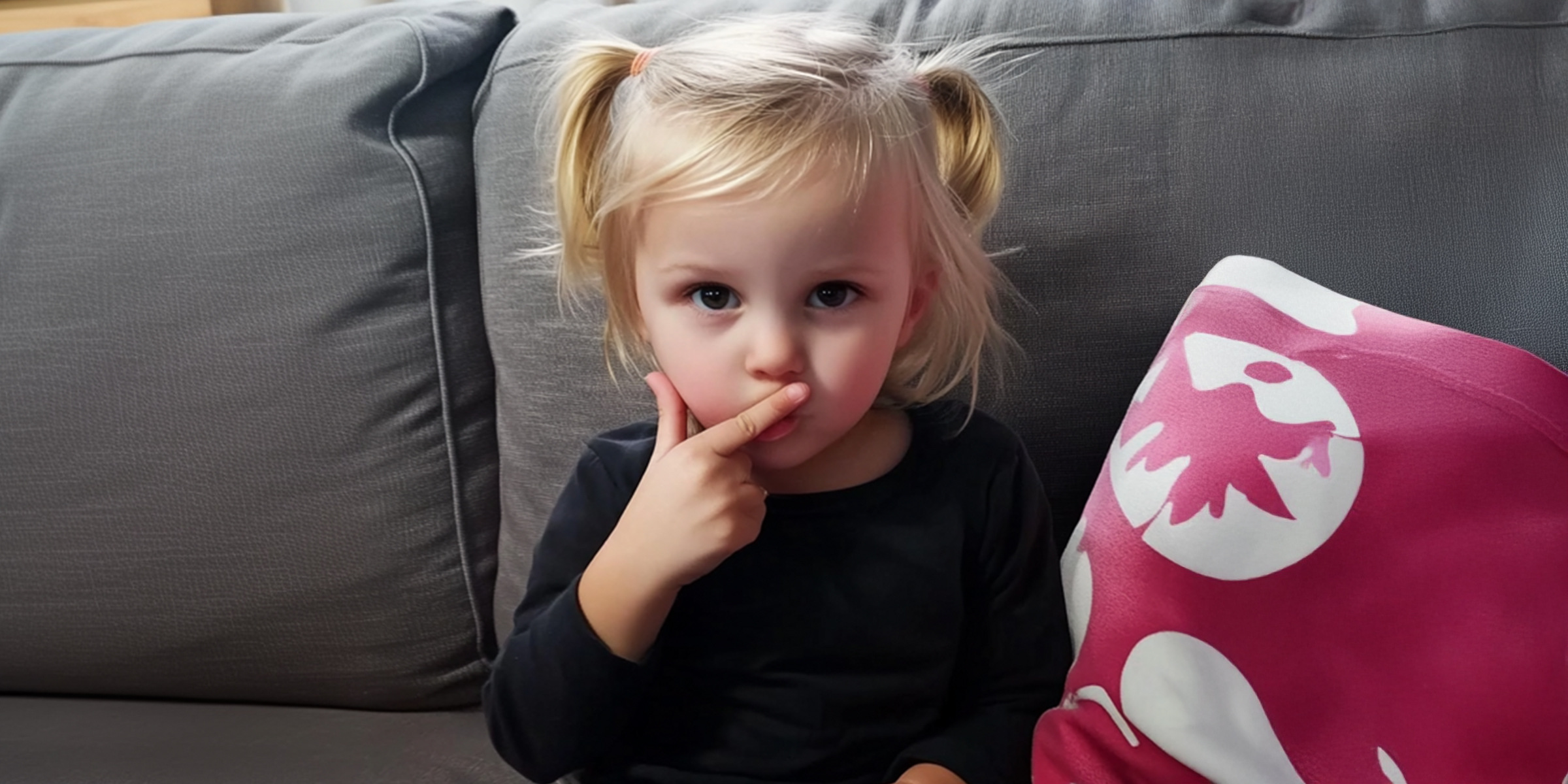 Una niña con el dedo en el labio | Fuente: The Celebritist