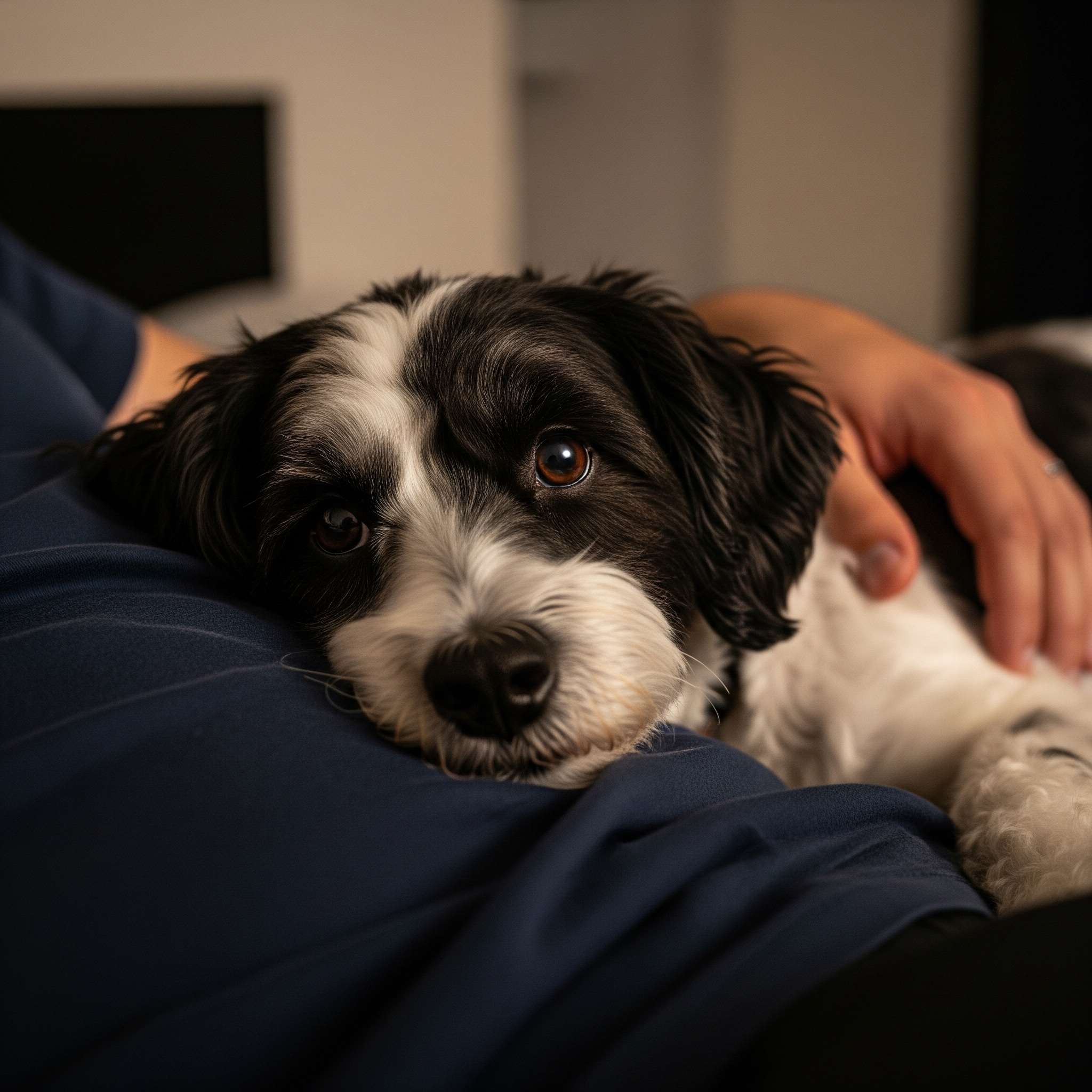 Un perro tumbado con su dueño | Fuente: Géminis