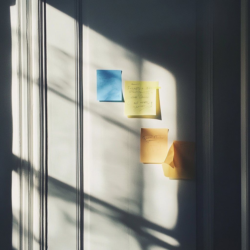 Post-its de colores pegados en una puerta | Fuente: Midjourney