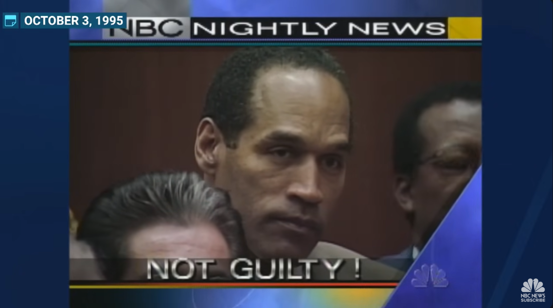 Captura de pantalla de O.J. Simpson en su juicio por asesinato en 1995 | Foto: YouTube/NBCNews