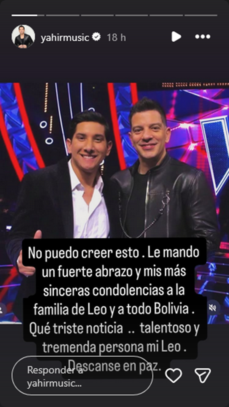 Yahir expresó su dolor a través de Instagram con un mensaje dirigido a la familia de Leo Rosas | Fuente: Instagram Stories/yahirmusic