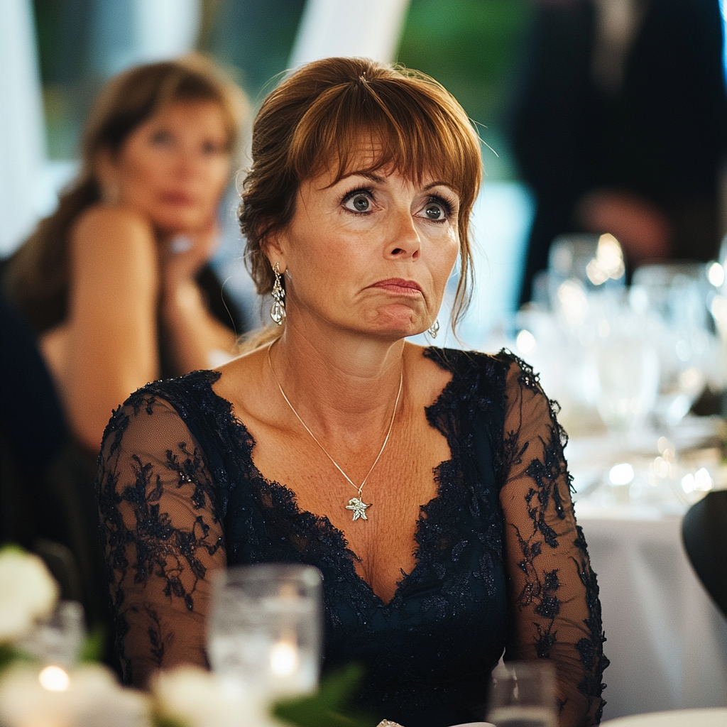 Una invitada sorprendida en una boda | Fuente: Midjourney