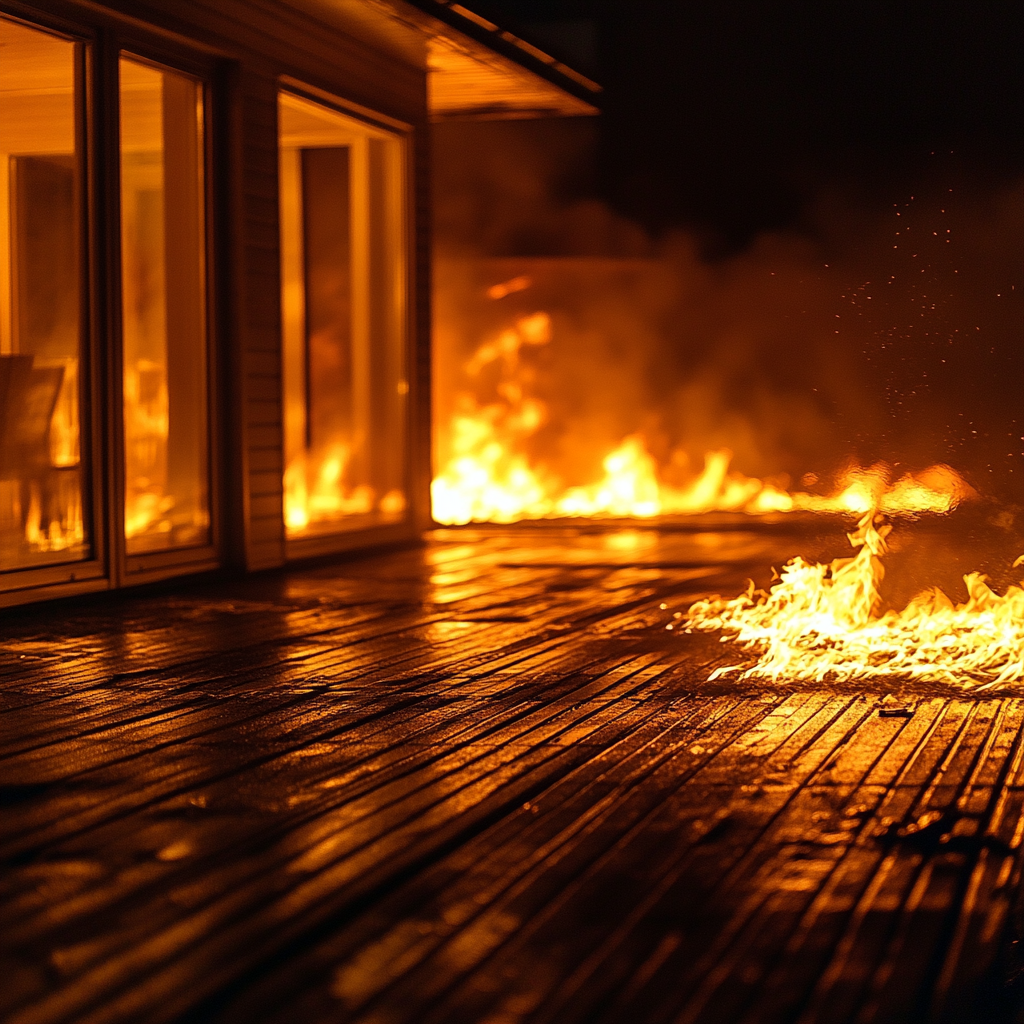 Incendio propagándose por la cubierta de una casa | Fuente: Midjourney