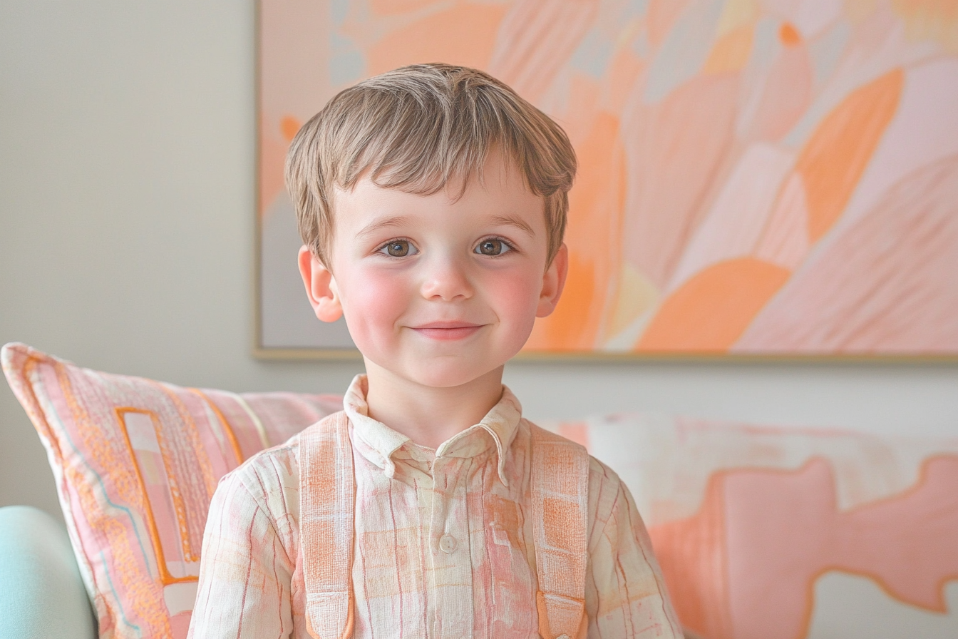 Un niño de pie en un salón | Fuente: Midjourney