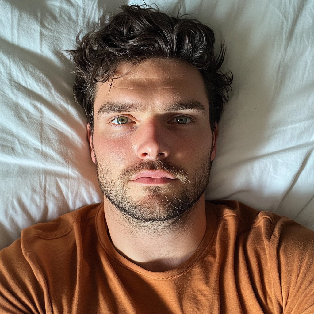Primer plano de un hombre tumbado en su cama | Fuente: Midjourney