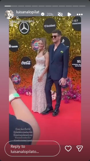 Luisana Lopilato junto a su esposo Michael Bublé durante su paso por la alfombra roja de la gala de la Fundación Starlite en Marbella | Fuente: Instagram Stories/luisanalopilato