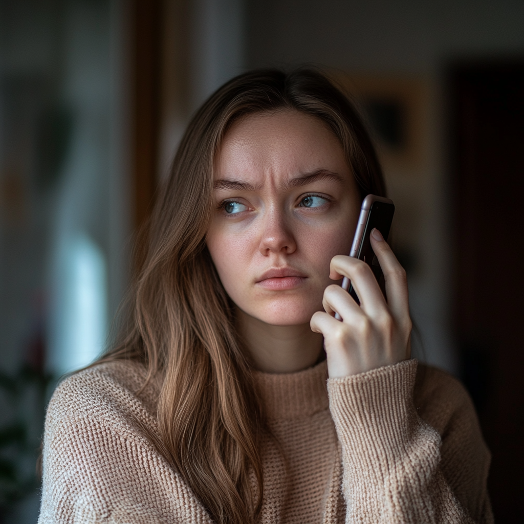 Una mujer parece un poco enfadada mientras habla con alguien por teléfono | Fuente: Midjourney