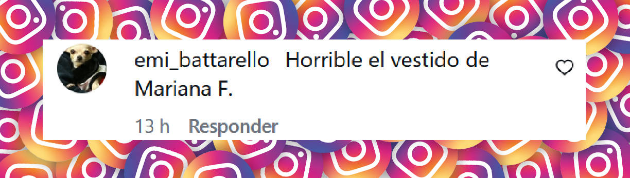 Comentario de una usuaria sobre el vestido de Mariana Fabbiani para los Martín Fierro de Moda 2026 | Fuente: Instagram/infobae