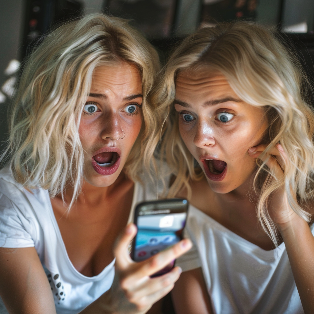 Lilian y Hailey sorprendidas mientras miraban un smartphone | Fuente: Midjourney