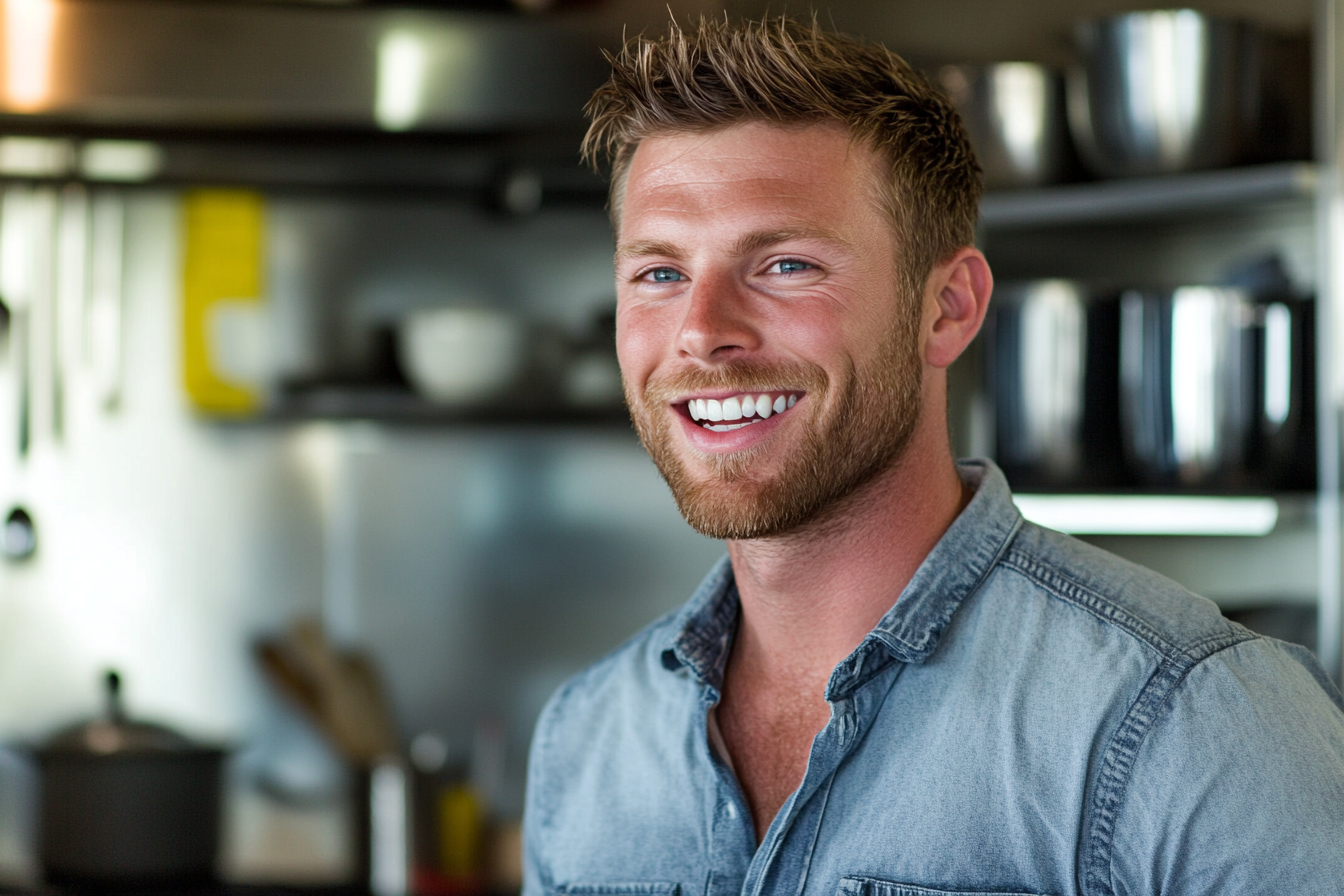 Un hombre sonriente en una cocina | Fuente: Midjourney