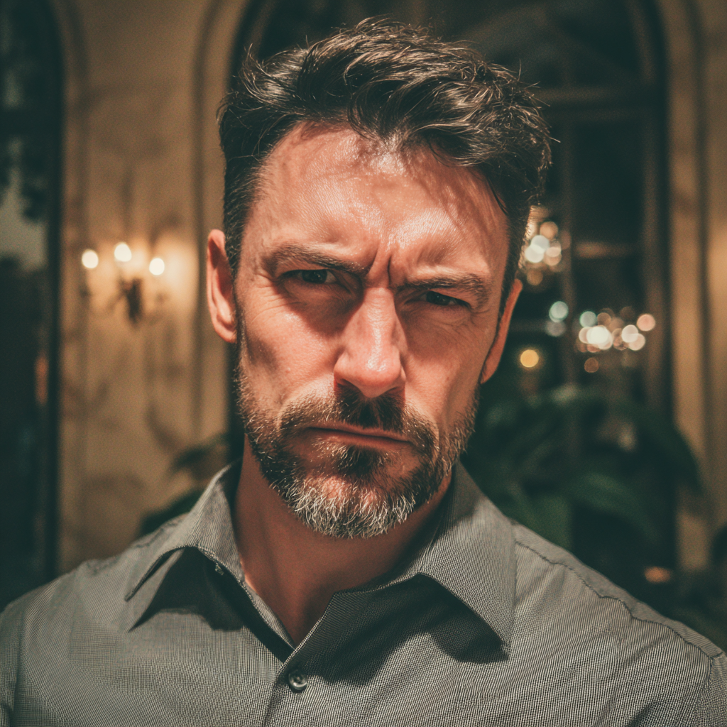 Un uomo arrabbiato in piedi in un ristorante | Fonte: Midjourney