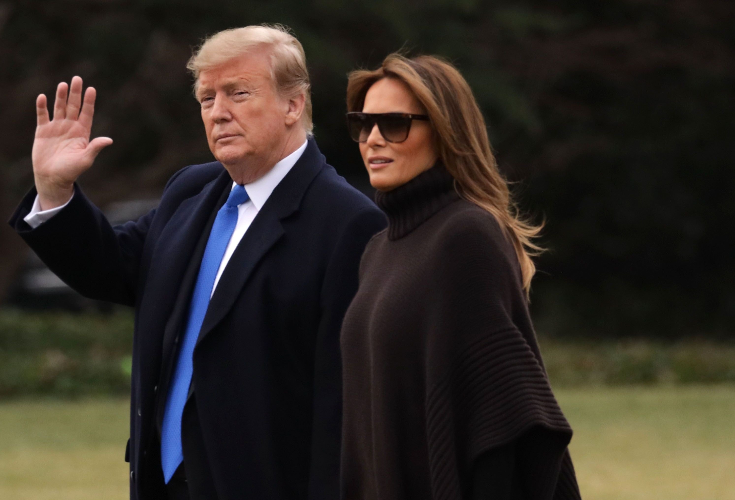Donald Trump y su esposa Melania en el Jardín Sur de la Casa Blanca, el 15 de febrero de 2019 en Washington, DC. | Foto: Getty Images