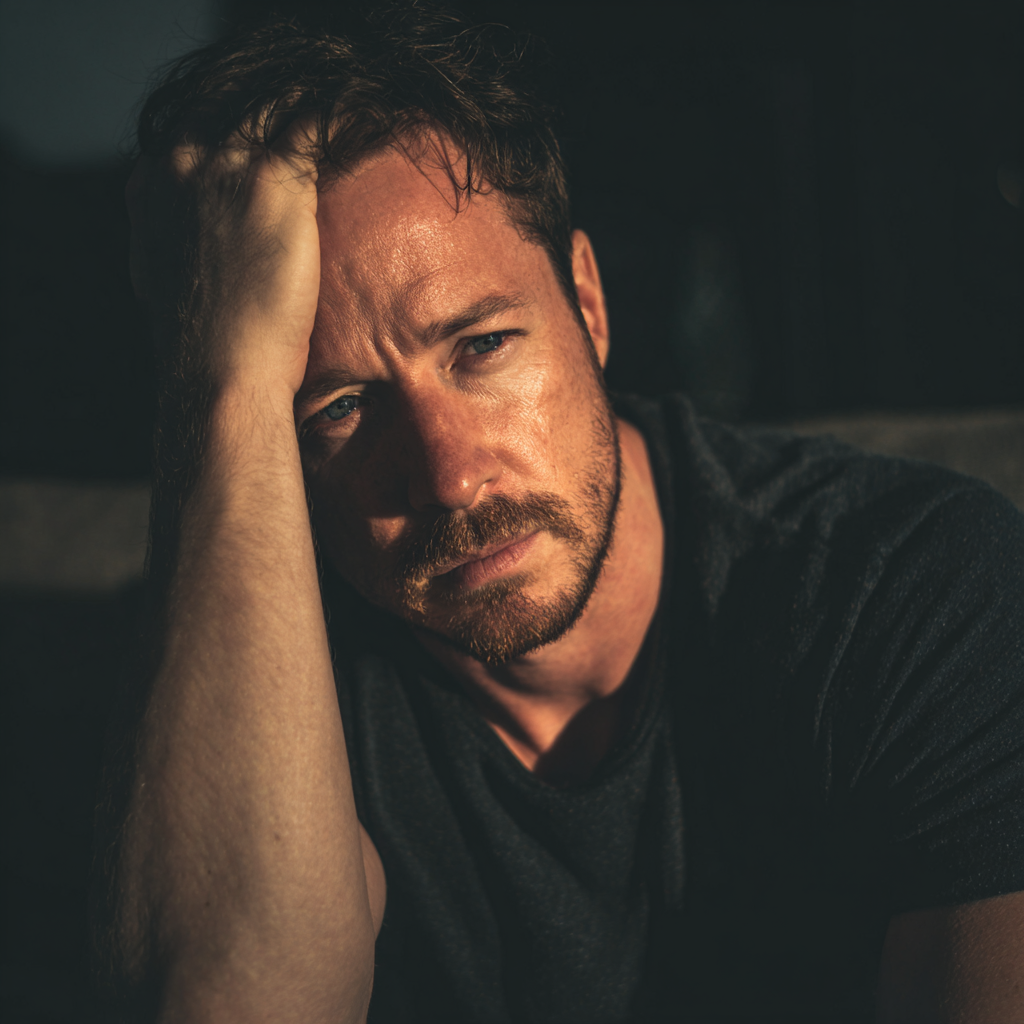 Un primo piano di un uomo emotivo | Fonte: Midjourney