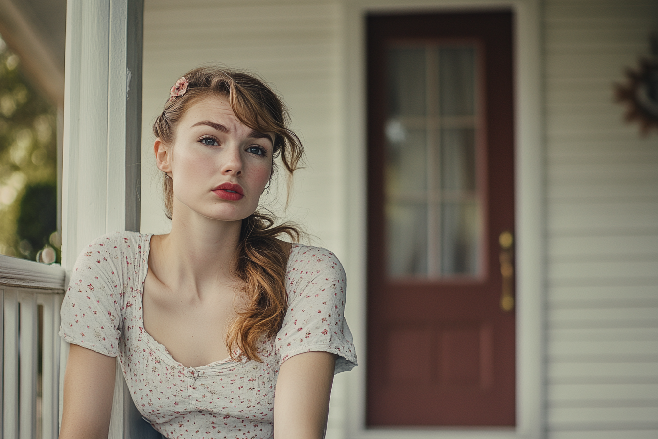 Una mujer sentada en la escalera de su casa | Fuente: Midjourney