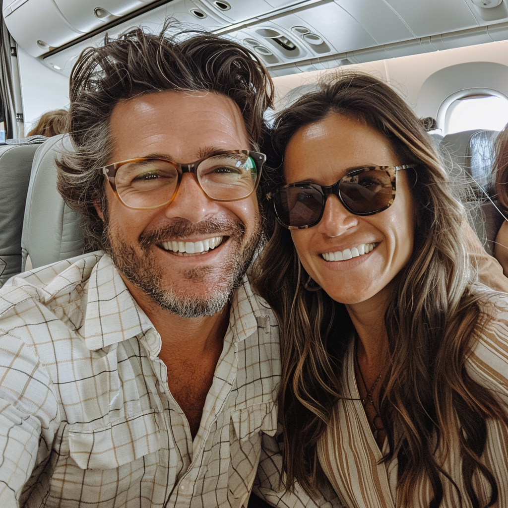 Una pareja sentada en un vuelo | Fuente: Midjourney