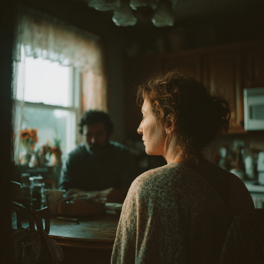 Una coppia seduta dopo una conversazione tesa | Fonte: Midjourney