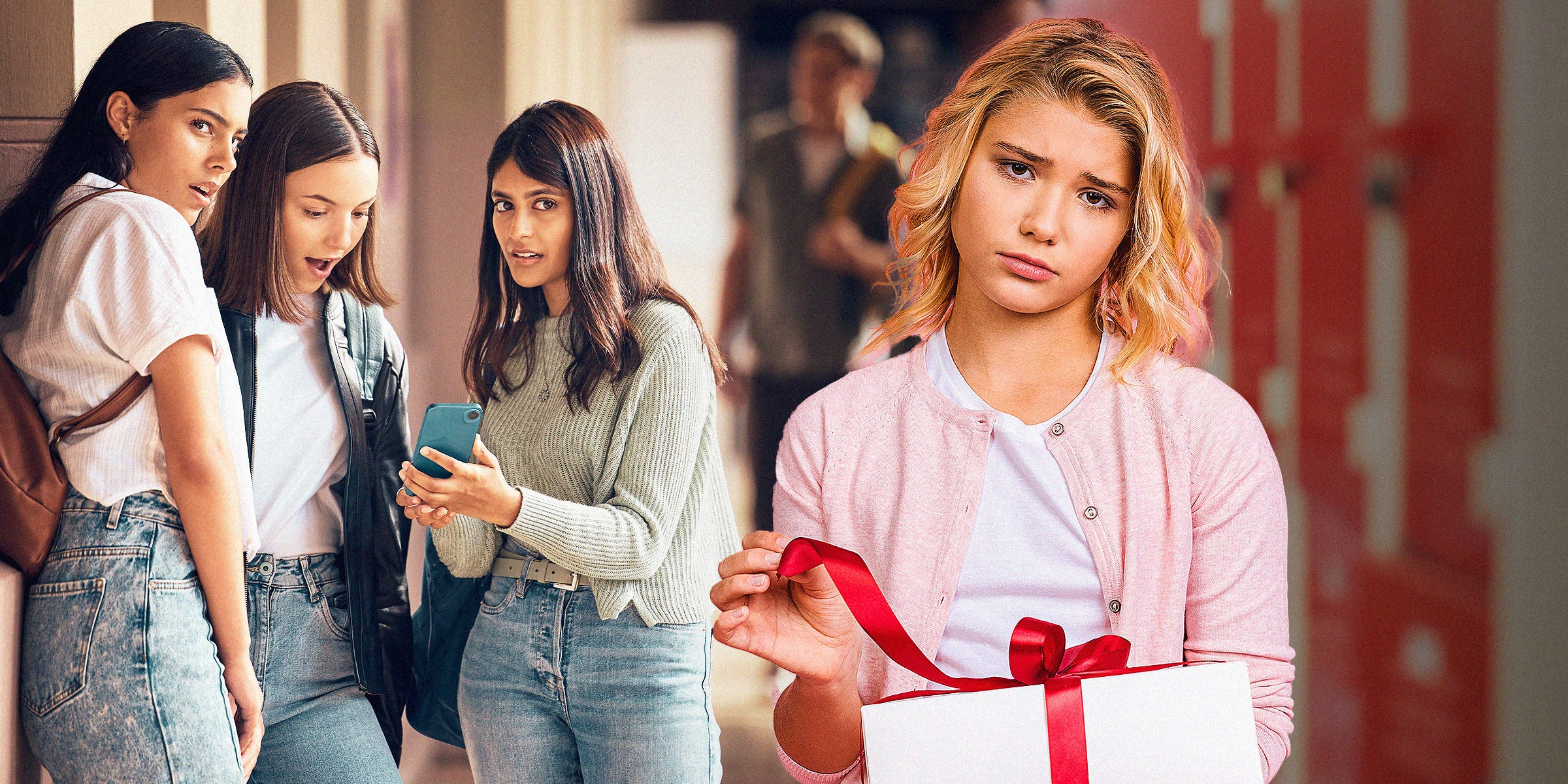 Tres chicas miran a otra que abre un regalo | Foto: Shutterstock