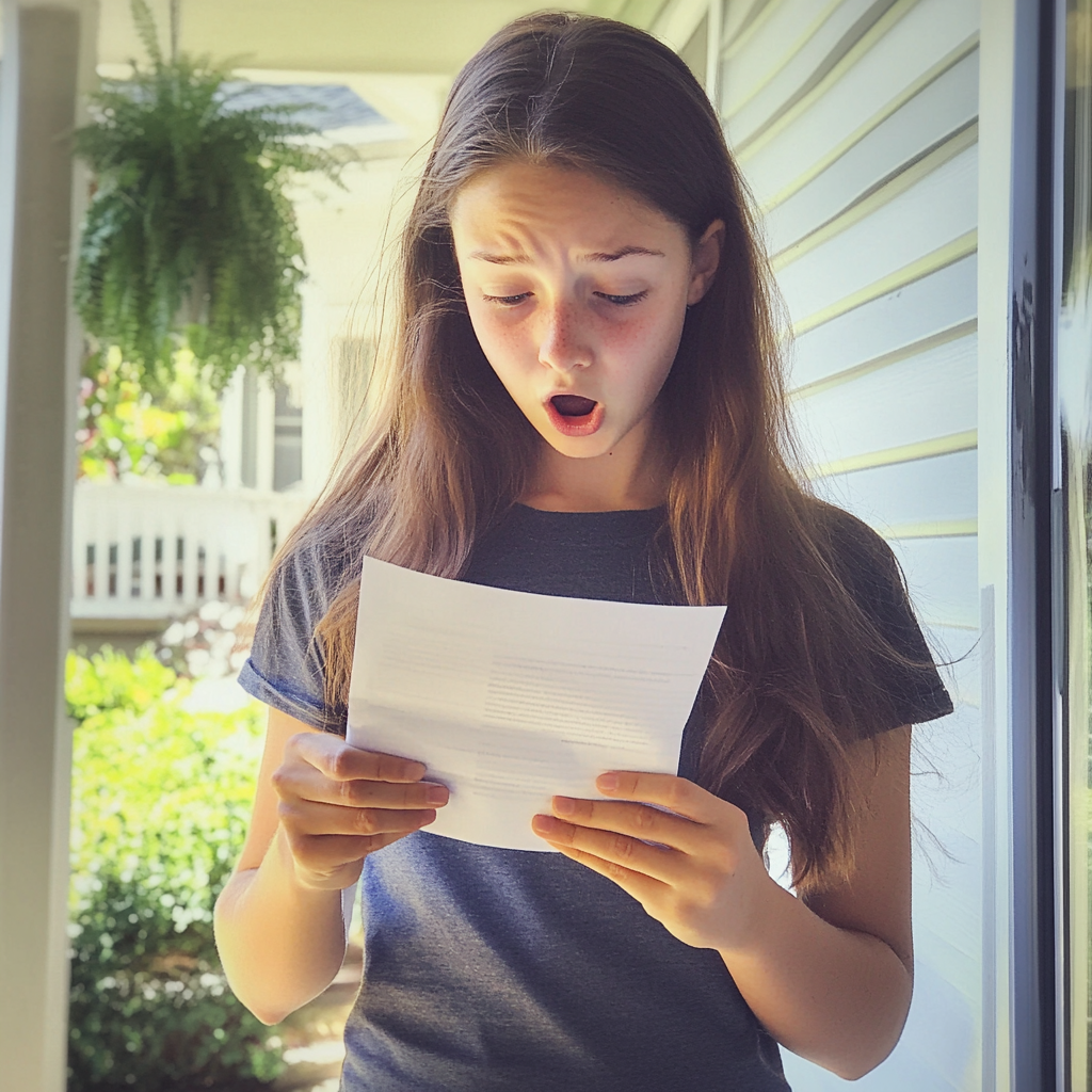 Una adolescente leyendo una nota | Fuente: Midjourney