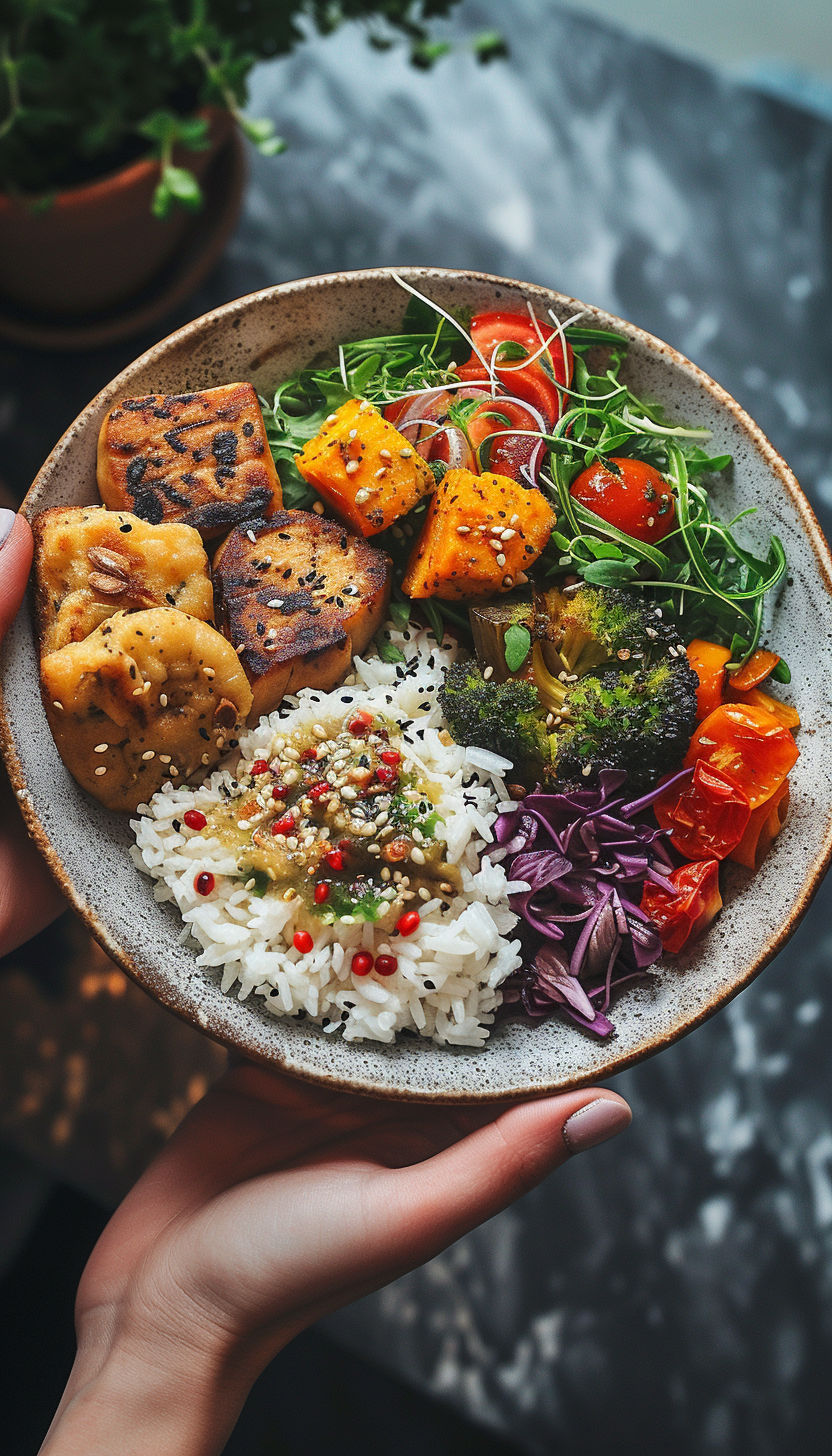 Una mujer sosteniendo un poke bowl | Fuente: Midjourney