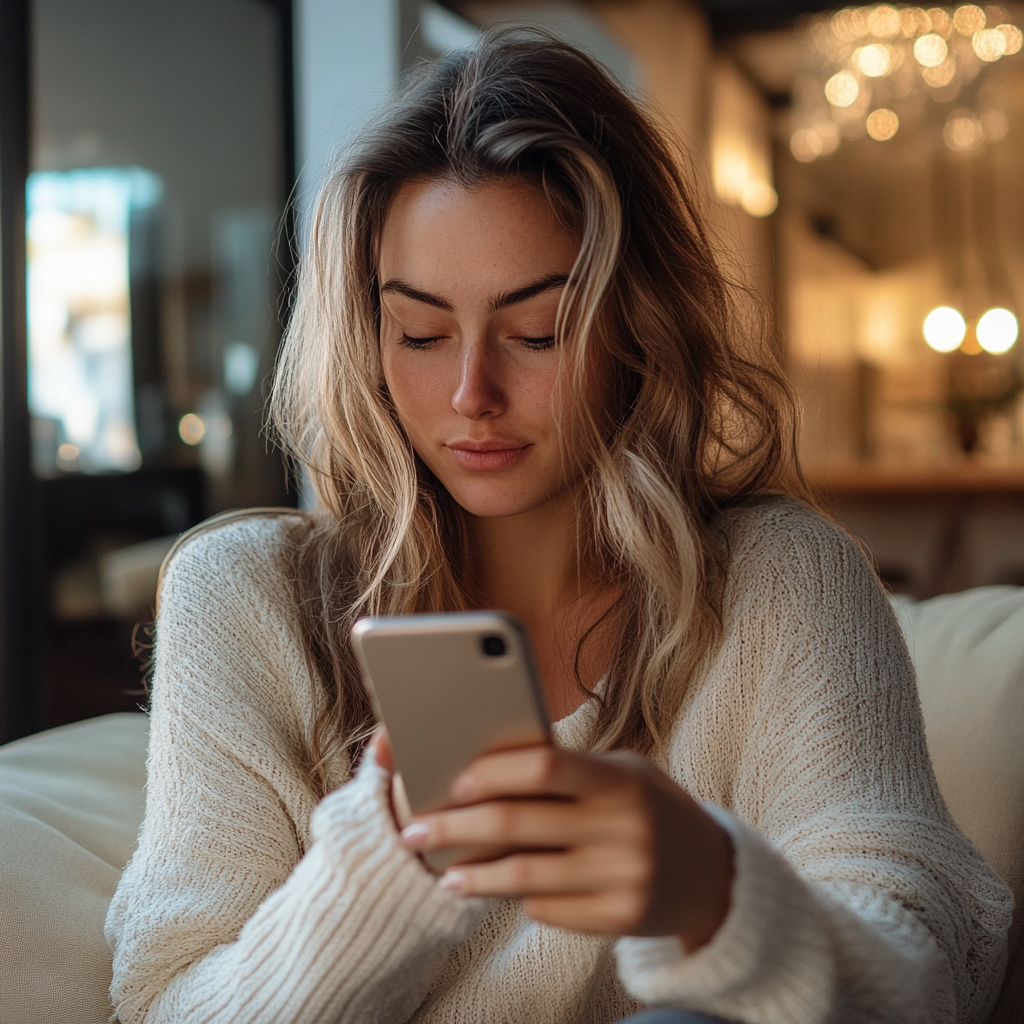 Mujer leyendo un texto en el teléfono | Fuente: Midjourney